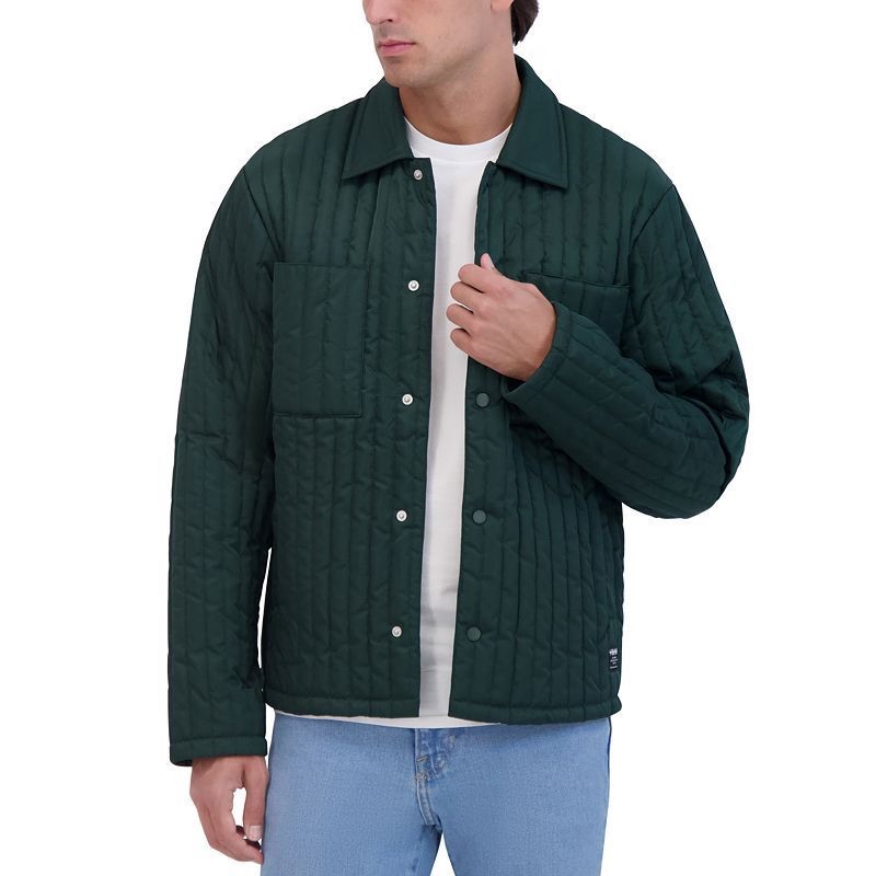 Hudson Free Thinkers Slim-Fit Vertical Quilted Shirt Jacket Forest Green Nwt M